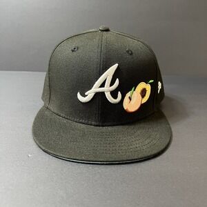 Atlanta Braves Georgia Peach & Popsicle Fitted Hat 7 3/8 Black Blue Under Brim